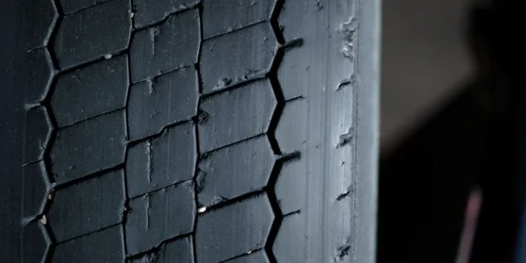 Close-up of the tread pattern on a rubber tire.